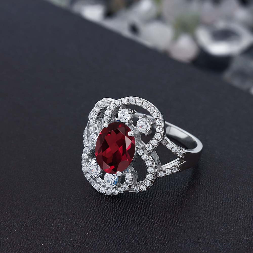 2.82 Ct Oval Red Rhodolite Garnet 925 Sterling Silver Ring | Gem Stone ...