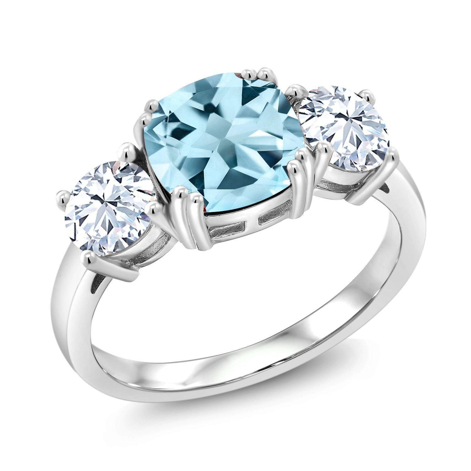 4.24 Ct Cushion Sky Blue Topaz 925 Sterling Silver Ring | Gem Stone King