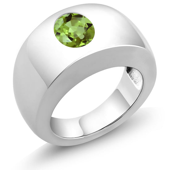 1.80 Ct Oval Green VS Peridot 925 Sterling Silver Men's Solitaire Ring ...