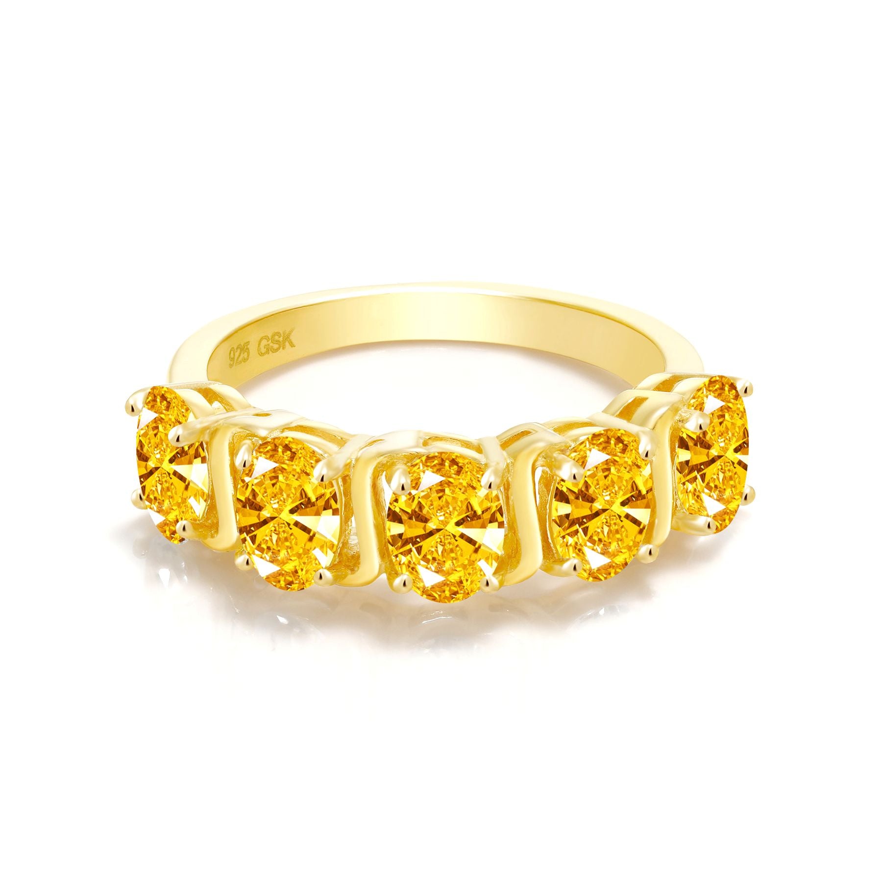 18K Yellow Gold Plated Silver Band Ring Set with Yellow Zirconia | Gem ...