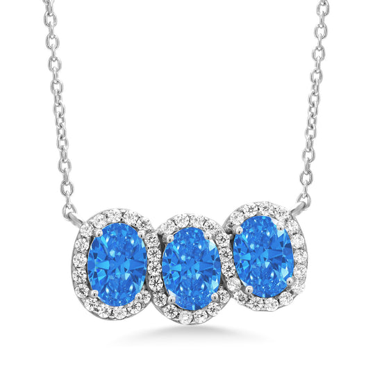 925 Sterling Silver Necklace Set with Oval Fancy Blue Zirconia from Sw ...