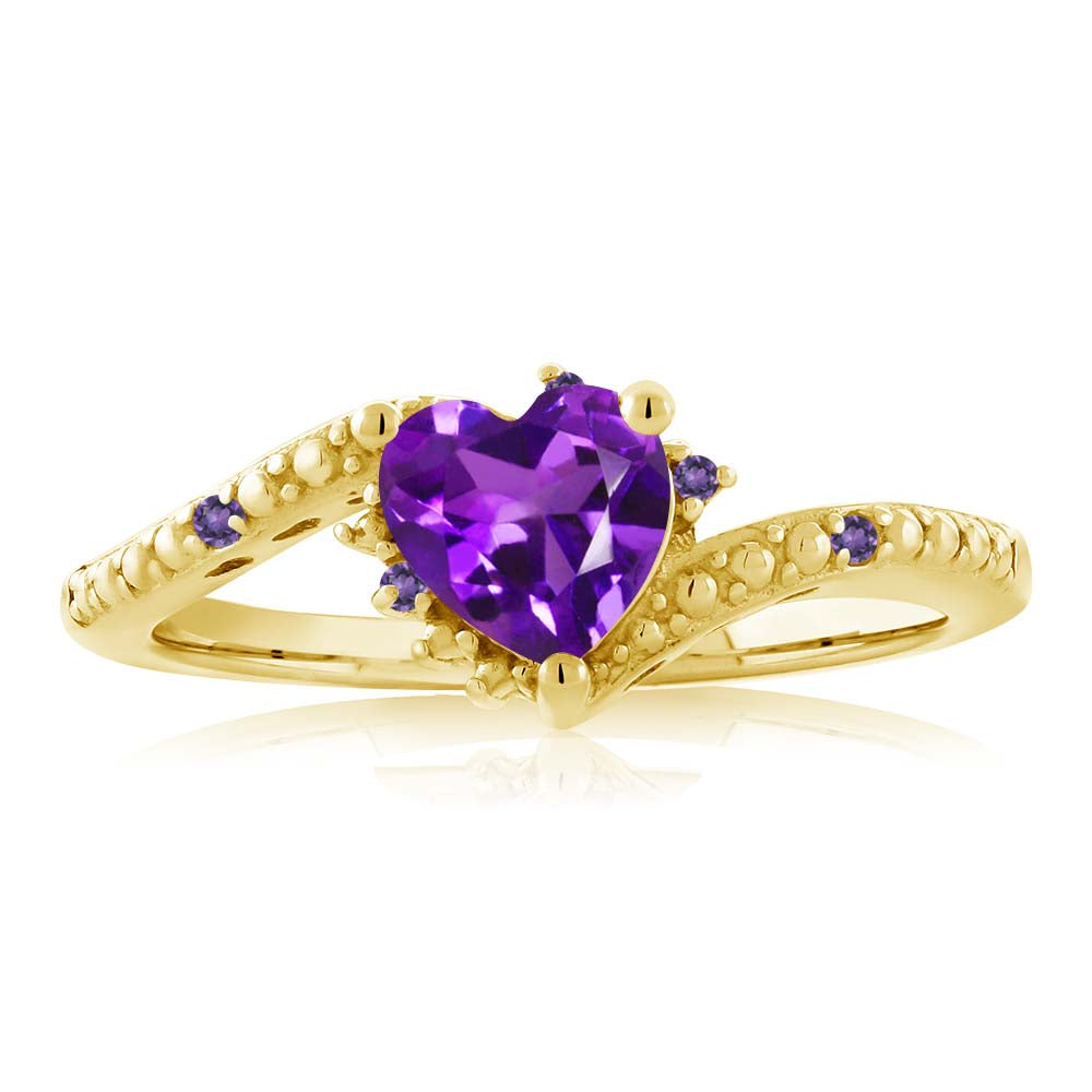 0.67 Ct Heart Shape Purple Amethyst 18K Yellow Gold Plated Silver Ring ...
