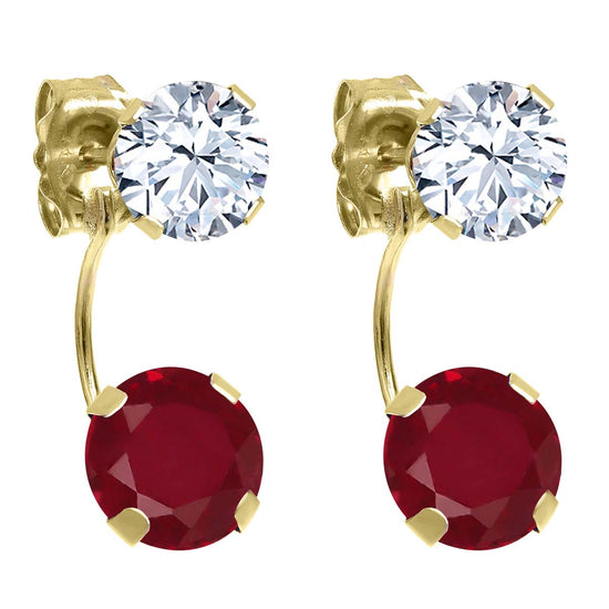 3.60 Ct Round Red Ruby 14K Yellow Gold Earrings | Gem Stone King