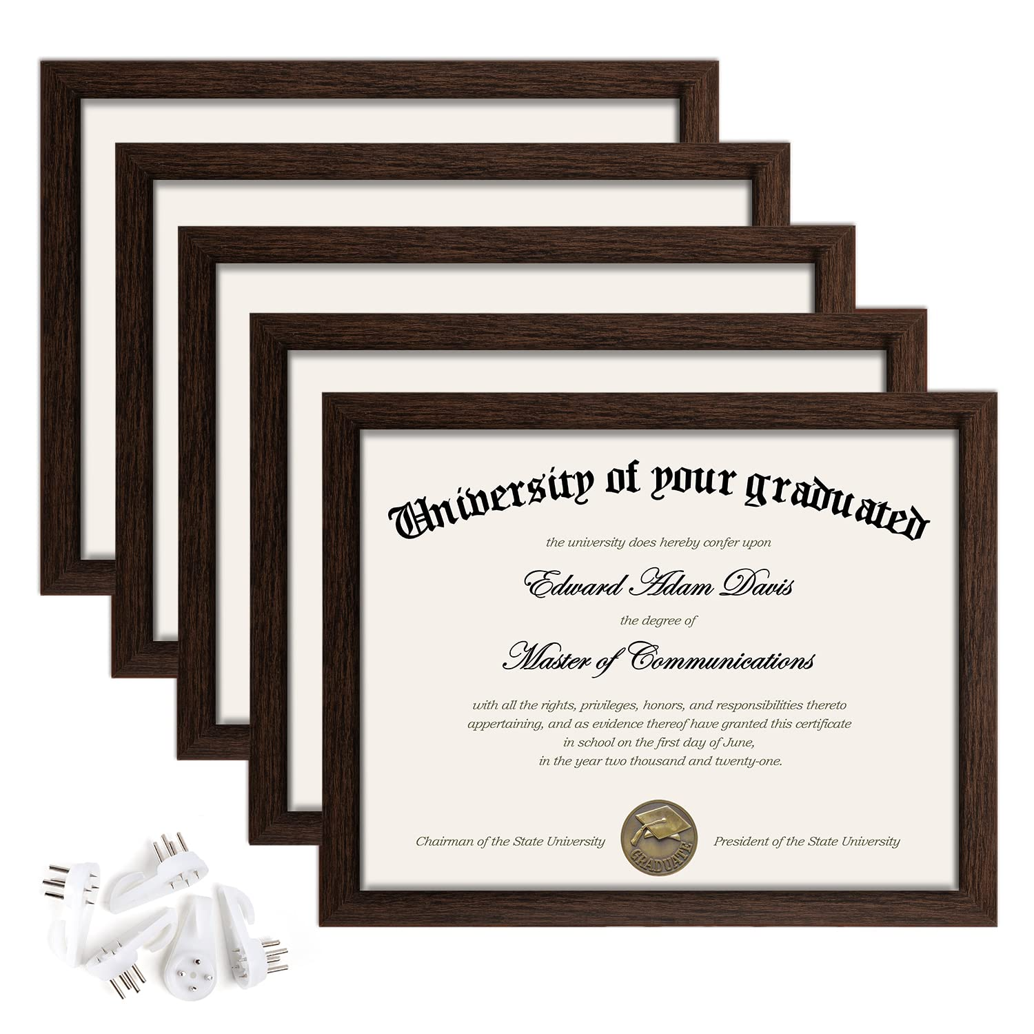 upsimples 8.5x11 Picture Frame Certificate Document Frame with High Definition Glass, 5 Pack Photo Frames for Wall and Table, Brown