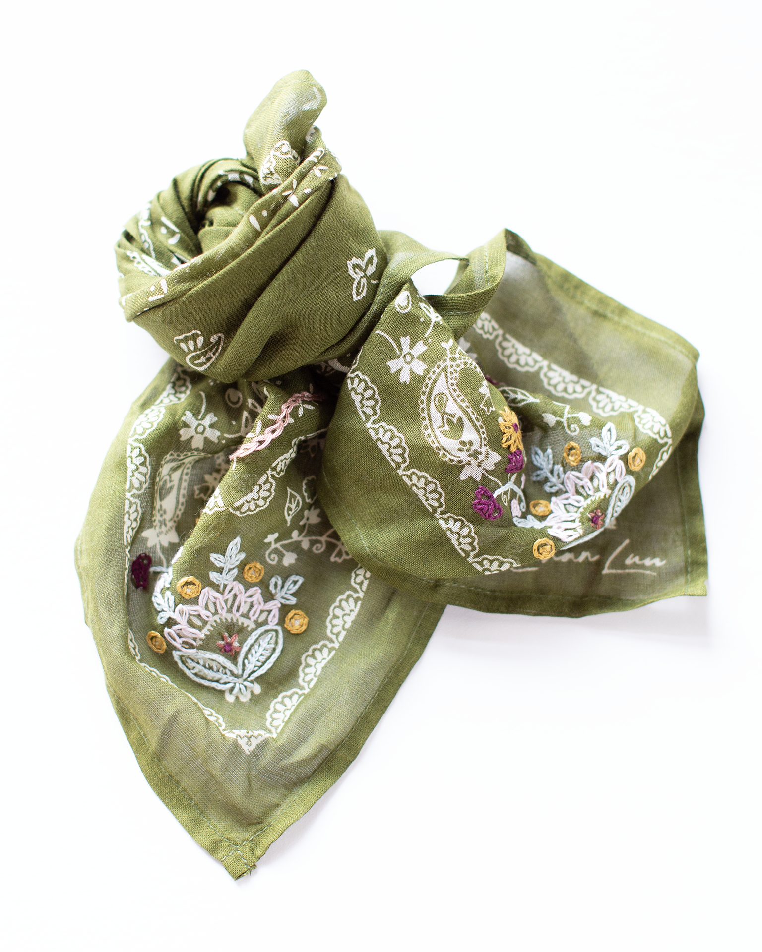 Chan Luu Tiny Emb Flower Bandana in Winsome Orchid - Bliss Boutiques