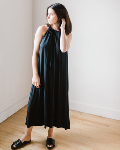 Long Rib Tank Dress in Vintage Black