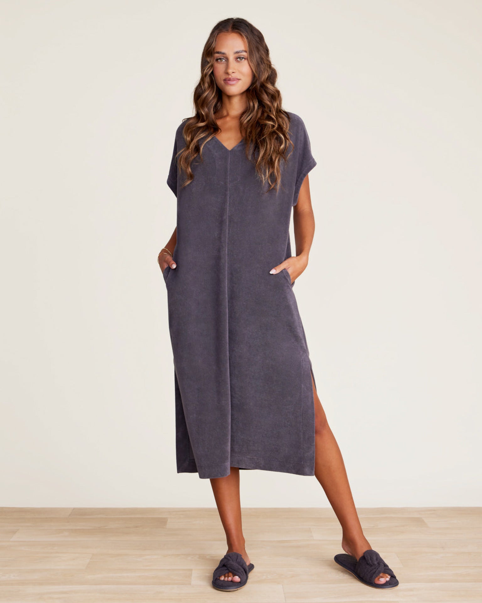 Barefoot Dreams Luxechic Hooded Robe in Carbon- Bliss Boutiques