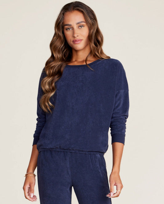 Barefoot Dreams Cozychic Ultra Light Slouchy Pullover in Pacific Blue-  Bliss Boutiques