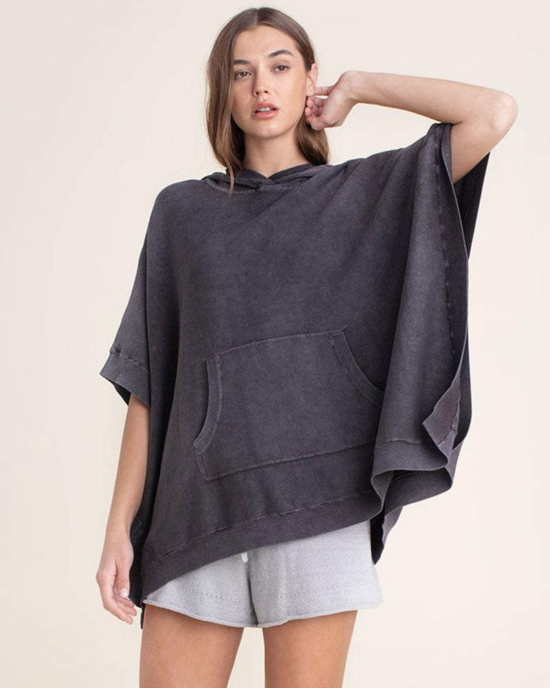 Nuværende Displacement Drik vand Barefoot Dreams Sunbleached Poncho in Faded Black - Bliss Boutiques
