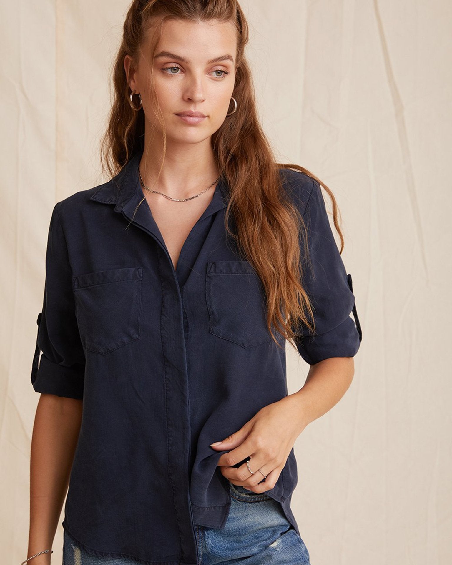 Bella Dahl Split Back Button Down in Foggy Sky Bliss Boutiques