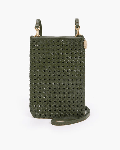 Clare V. Midi Sac in Safari Green & BH Coral Woven Checker - Bliss