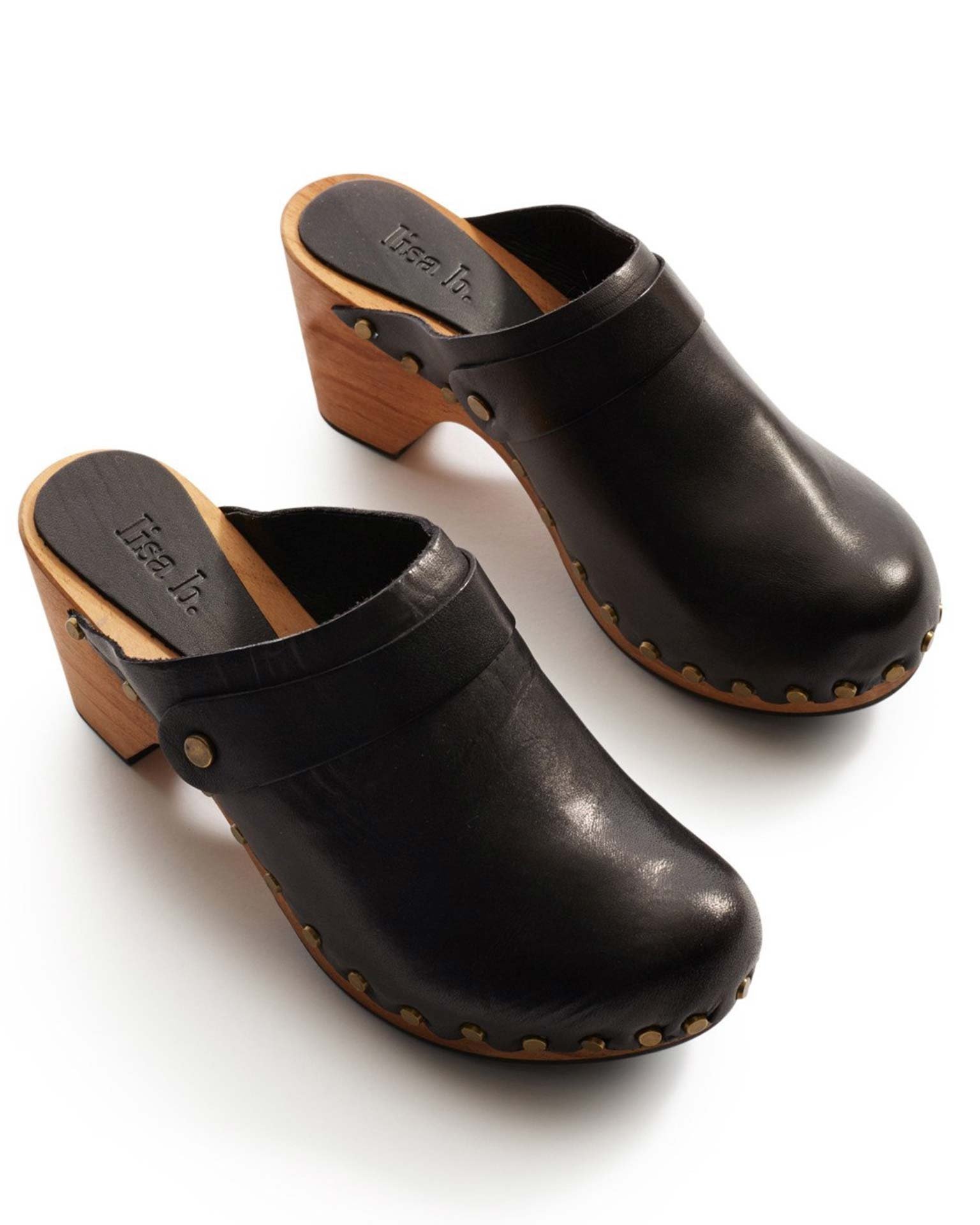 Airco Regelmatig chef Lisa B. High Heel Leather Clogs in Black - Bliss Boutiques