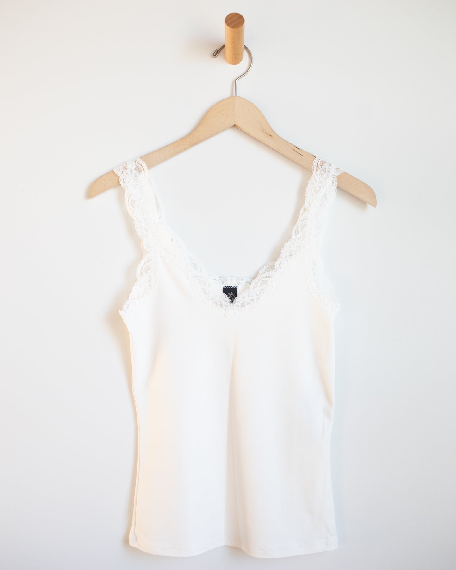 Only Hearts Del w/ Lace Deep V Tank in White - Bliss Boutiques