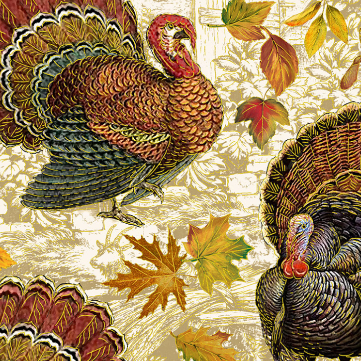 Gather Here - Harvest Turkeys Metallic Fabric by Timeless Treasures ...
