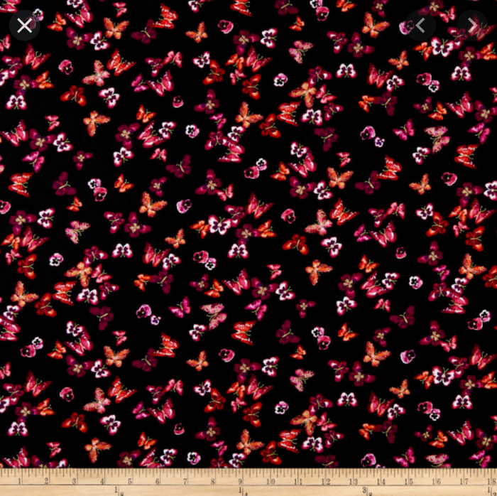 Butterfly Jewel - Mini Butterfly & Pansy Black – Royal Motif Fabrics