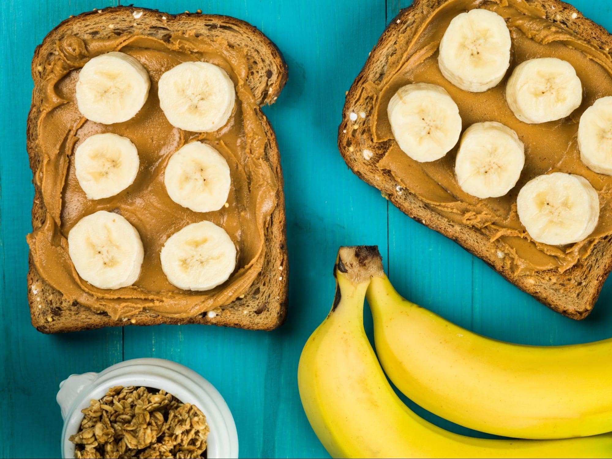 Image of toast with peanut butter and banana on it