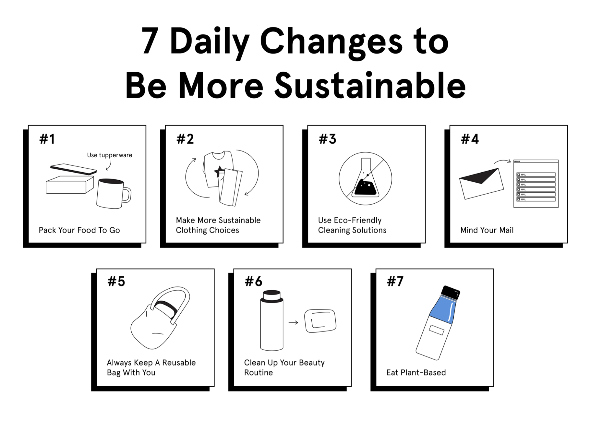 7 Daily Changes to be more sustainable infographic by Soylent