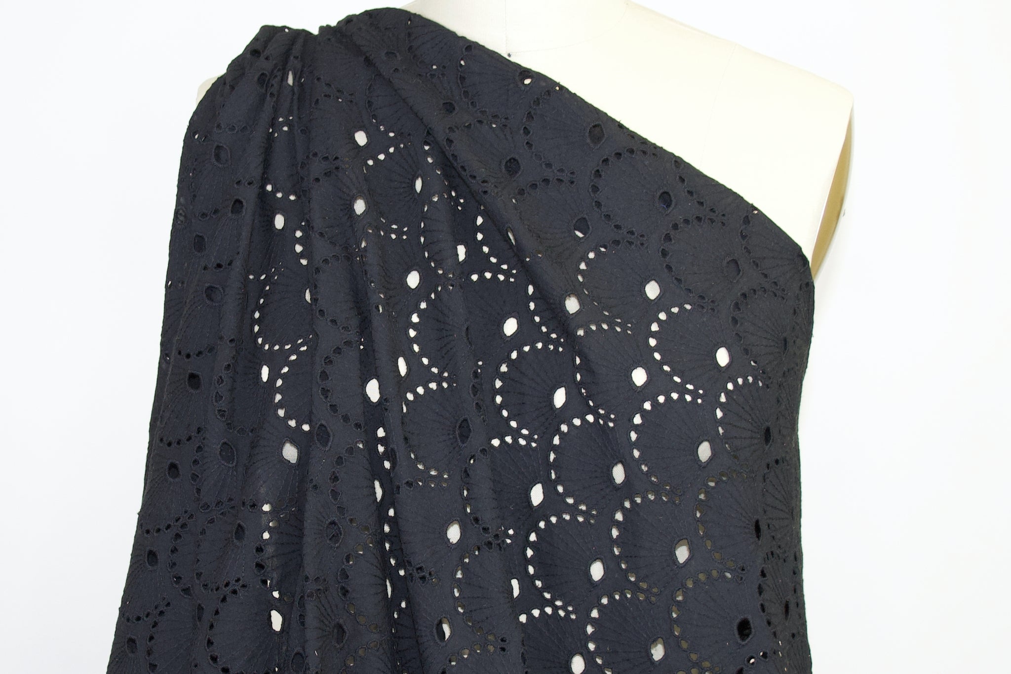 black cotton eyelet fabric