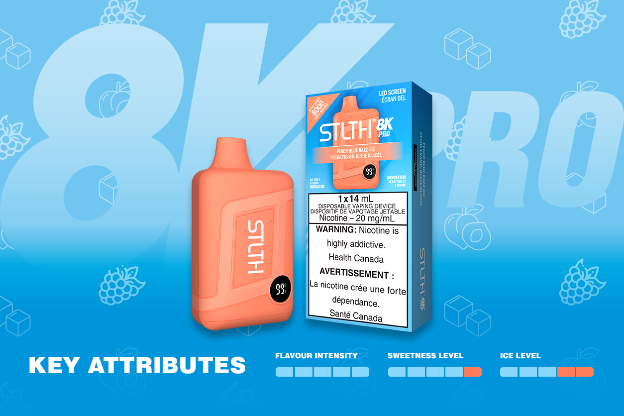 STLTH Product Overview: STLTH 8K PRO Disposable - Peach Blue Razz Ice –  STLTH VAPE