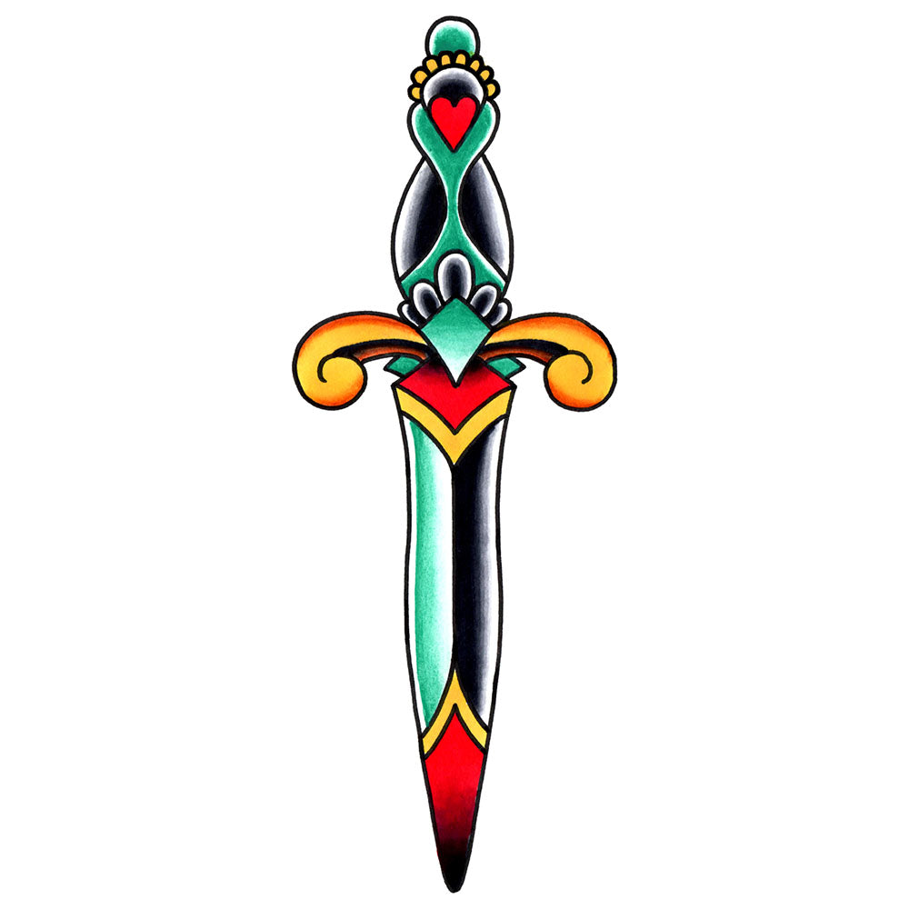 Traditional Tattoo with Dagger Knife Colorful TattooVector Illustration  Old School Tattoo Line Art Suitable for Printing Stock Illustration   Illustration of metal graphic 149877793