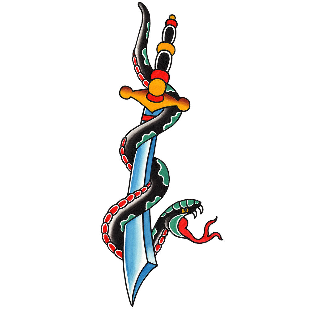 Snake and Dagger American Traditional Temporary Tattoo by Toddler Tattoos