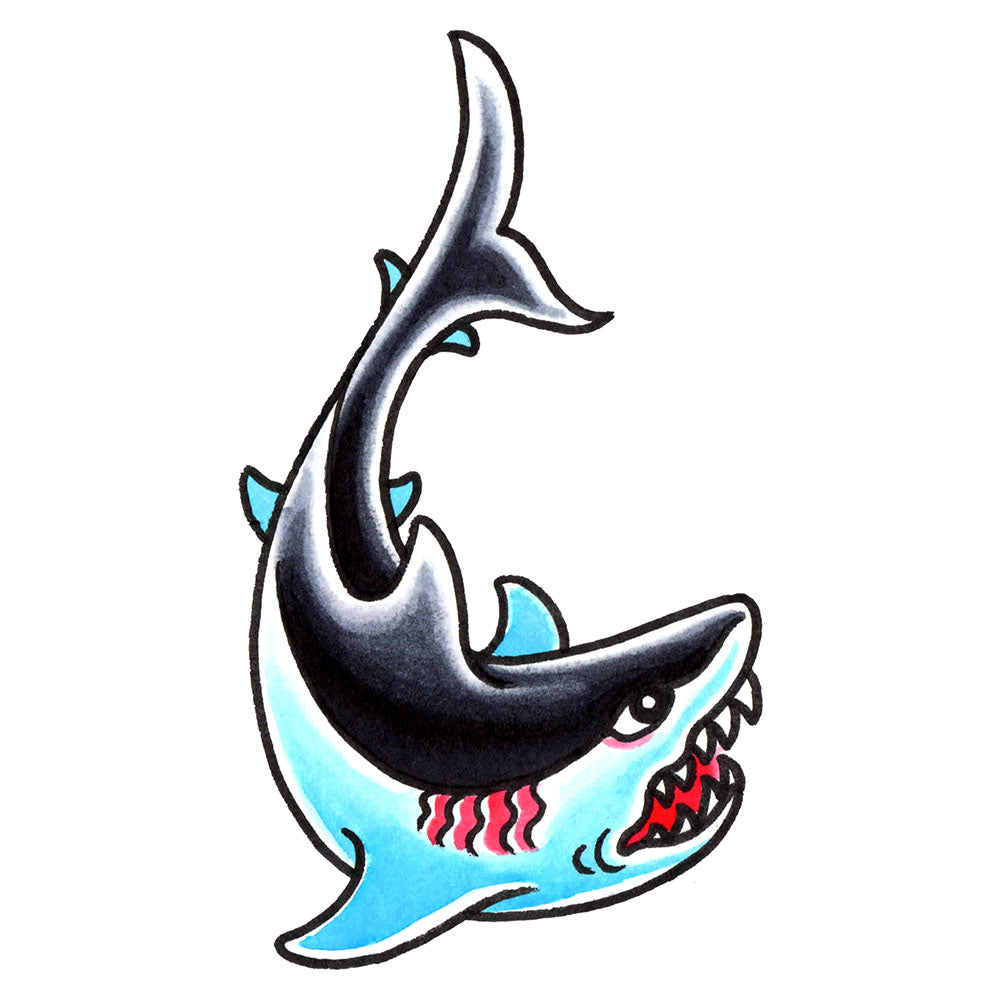 hammer head shark traditional tattoo by Kike Castillo TattooNOW