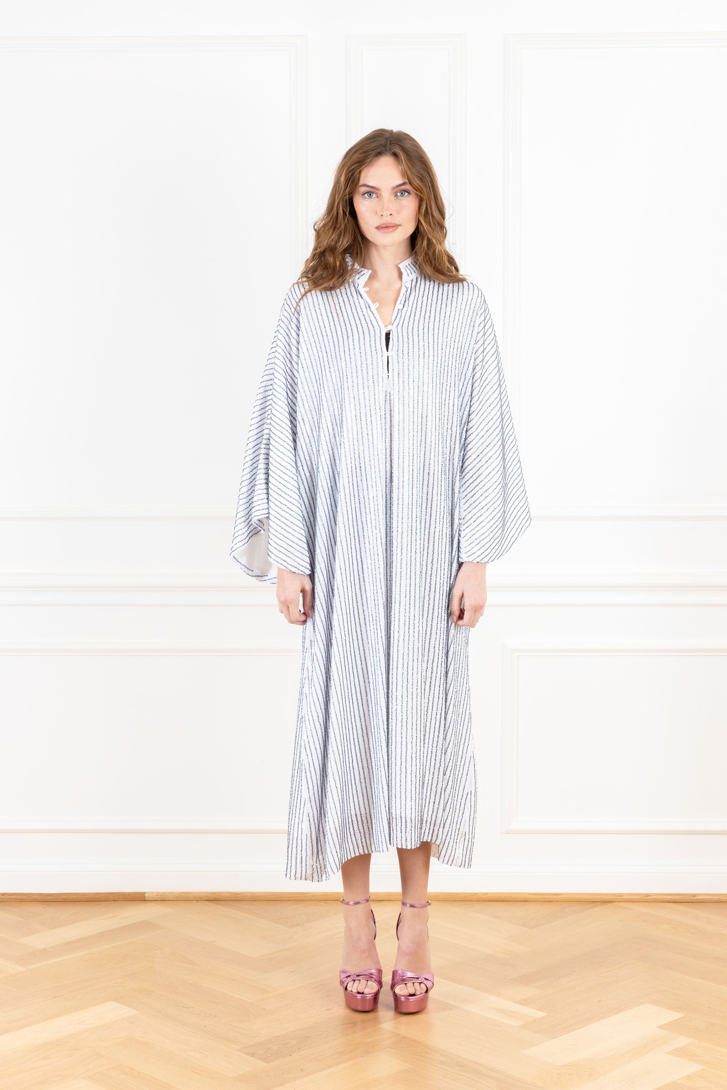 Gunmetal Beaded Stripes Maxi Caftan