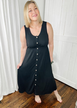 Black Button Down Midi Dress