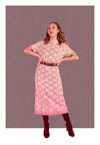 Beige Cotton Lace Midi Skirt