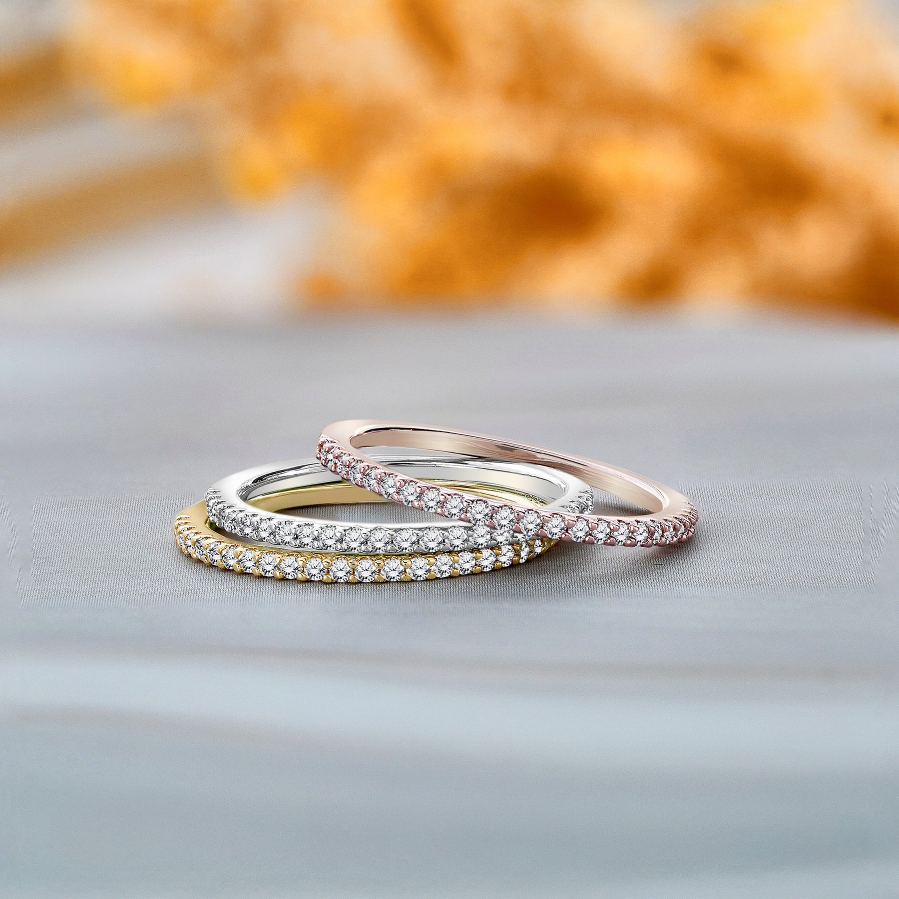 1 Carat trio Wedding Ring Bands in White, Yellow and Rose Gold for Wom ...