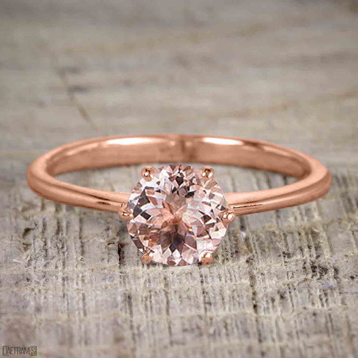 1 Carat Round cut Morganite Solitaire Engagement Ring in 10k Rose Gold ...