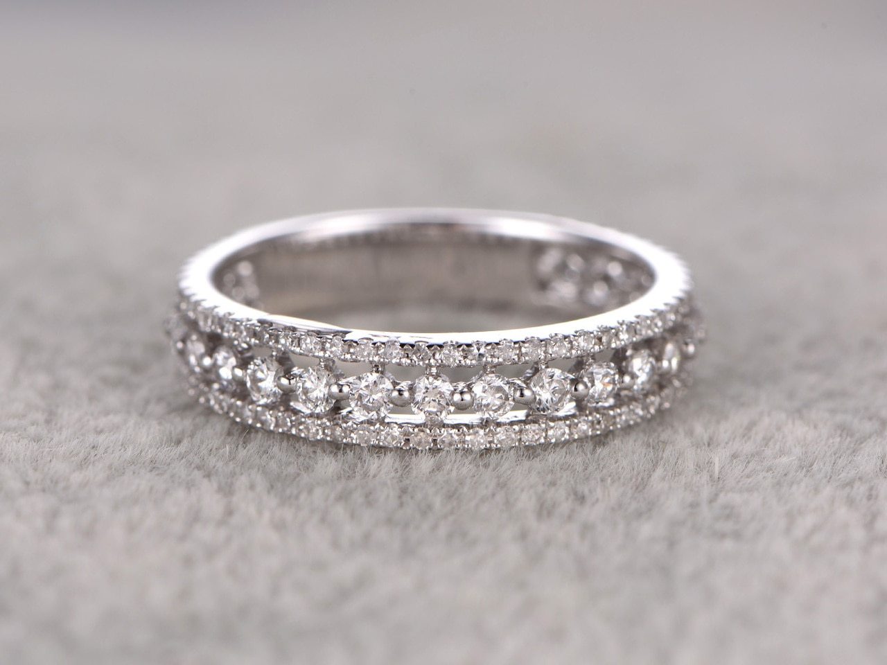 Designer 1 Carat Round cut Diamond Antique Wedding Ring Band in White ...