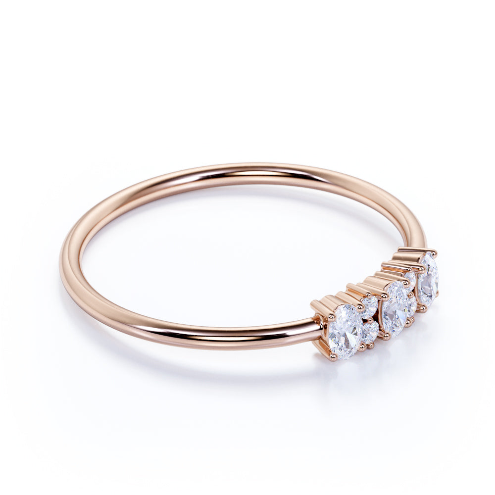 Excellent Round and Oval Shaped Authentic Diamond Stackable Wedding Ring in Rose Gold
