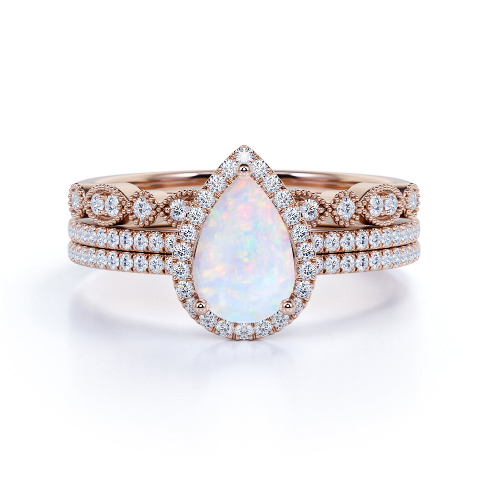 Art Deco Vintage 1.50 Carat Pear Shape Ethiopian Opal and Diamond Halo ...