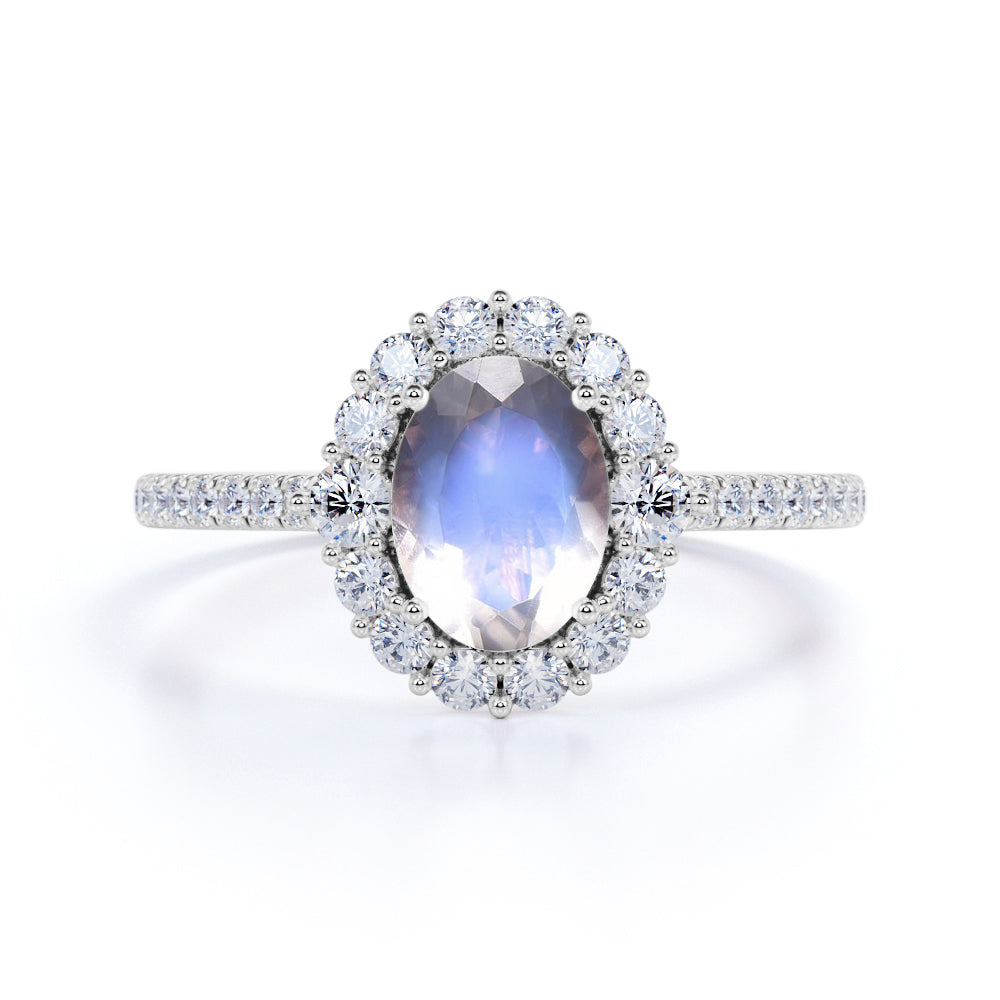 1.25 Carat Oval Moonstone Wedding Ring in White Gold