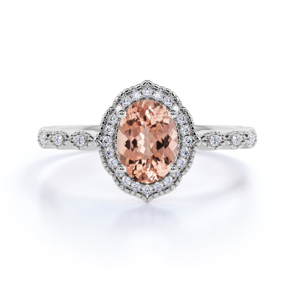 1.50 Carat huge oval cut Morganite and Diamond Engagement Ring in Rose ...