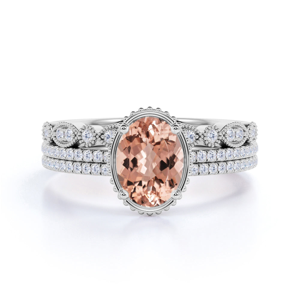 Limited Time Sale 1.75 carat Morganite and Diamond Trio Wedding Bridal ...