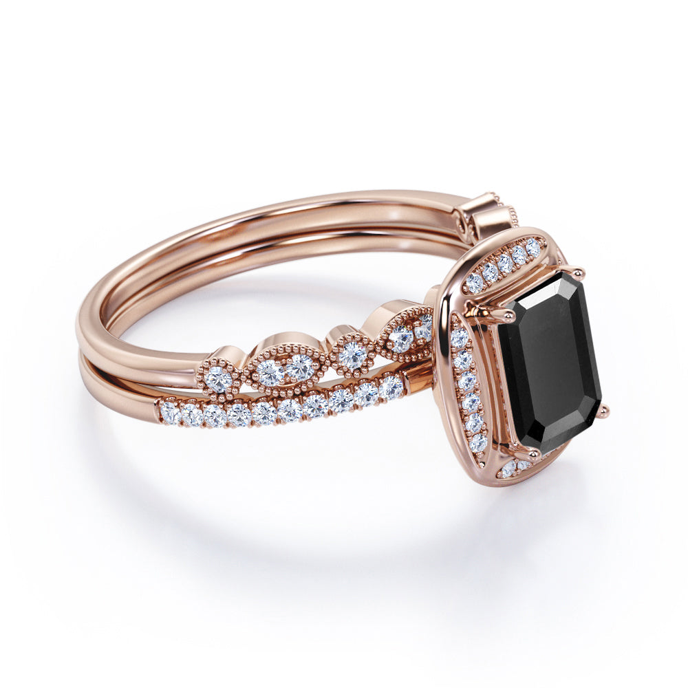 Bestselling 1.75 Carat Wedding Ring Set with Lab Black Diamond for Women in Rose Gold