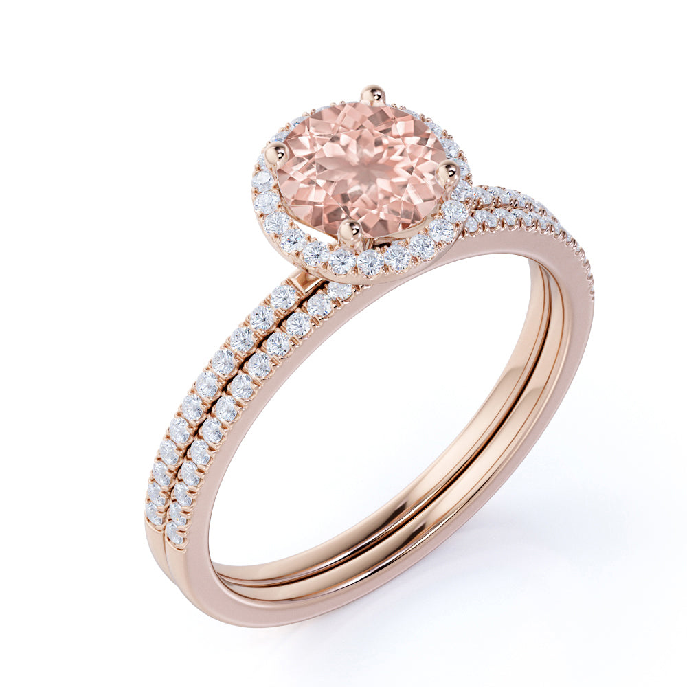 Limited Time Sale 1.50 carat Round Cut Morganite and Diamond Halo Brid ...