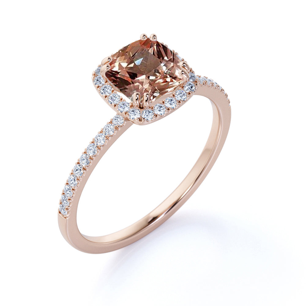 Handmade 1.25 Cushion Cut Peach Morganite and Diamond Engagement Ring ...