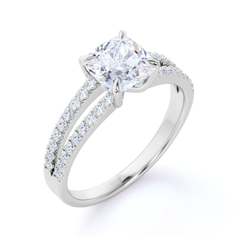 Designer 1.25 Carat Cushion Cut Moissanite and Diamond Engagement Ring ...