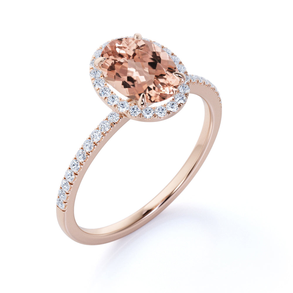 Huge 1.50 Carat antique design Morganite and Diamond oval cut Engageme ...