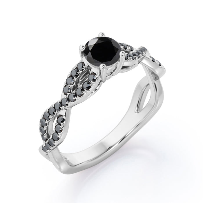 Twisted Pave Setting 1.65 TCW Round Brilliant Cut Lab Created Black Diamond 4-Prong Engagement Ring in White Gold