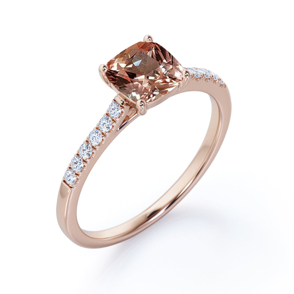 1 Carat cushion cut solitaire cushion cut Morganite Engagement Ring in ...