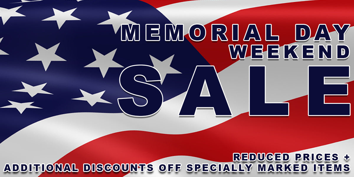 memorial day weekend sale banner with american flag waving background
