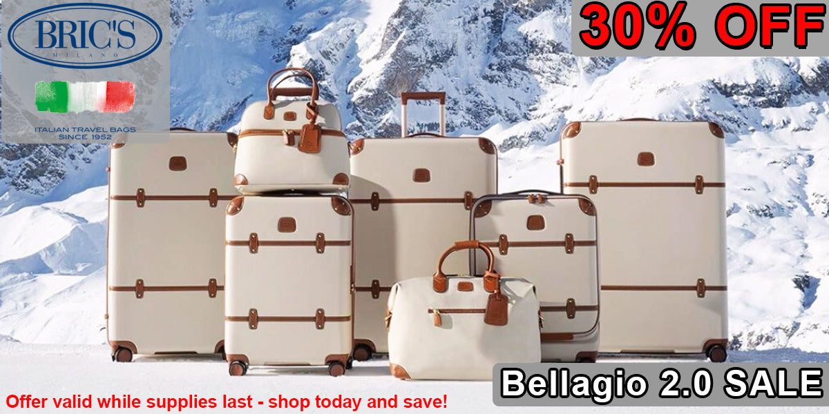 brics bellagio sale showing bellagio collection on a snowing mountain background