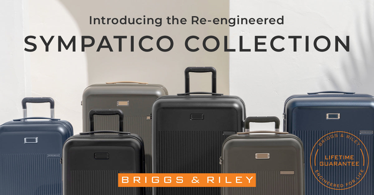 briggs and riley sympatico collection shown on grey background announcing 20% off the collection sale banner