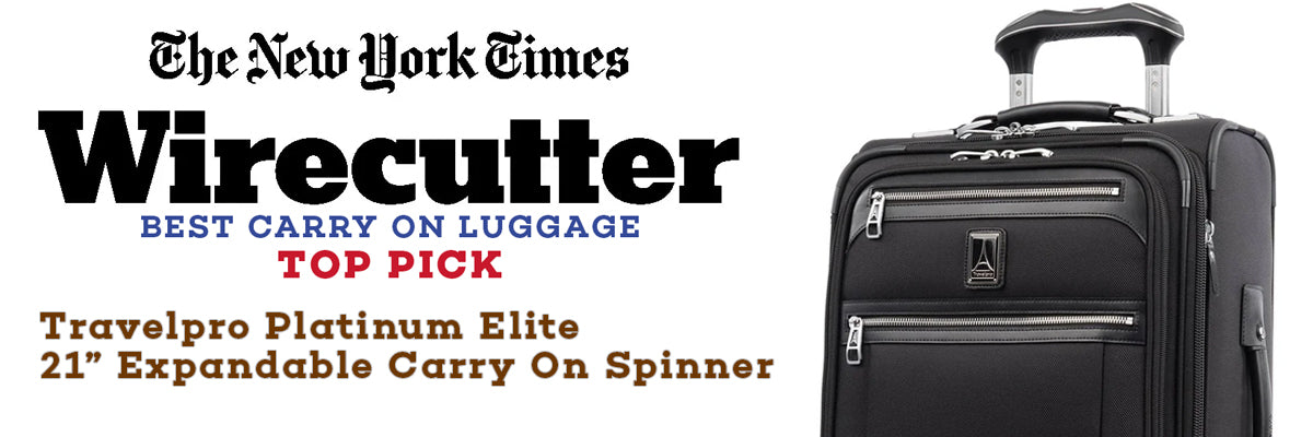 new york times wirecutter best carry on top pick travelpro platinum elite 21" carry on spinner banner