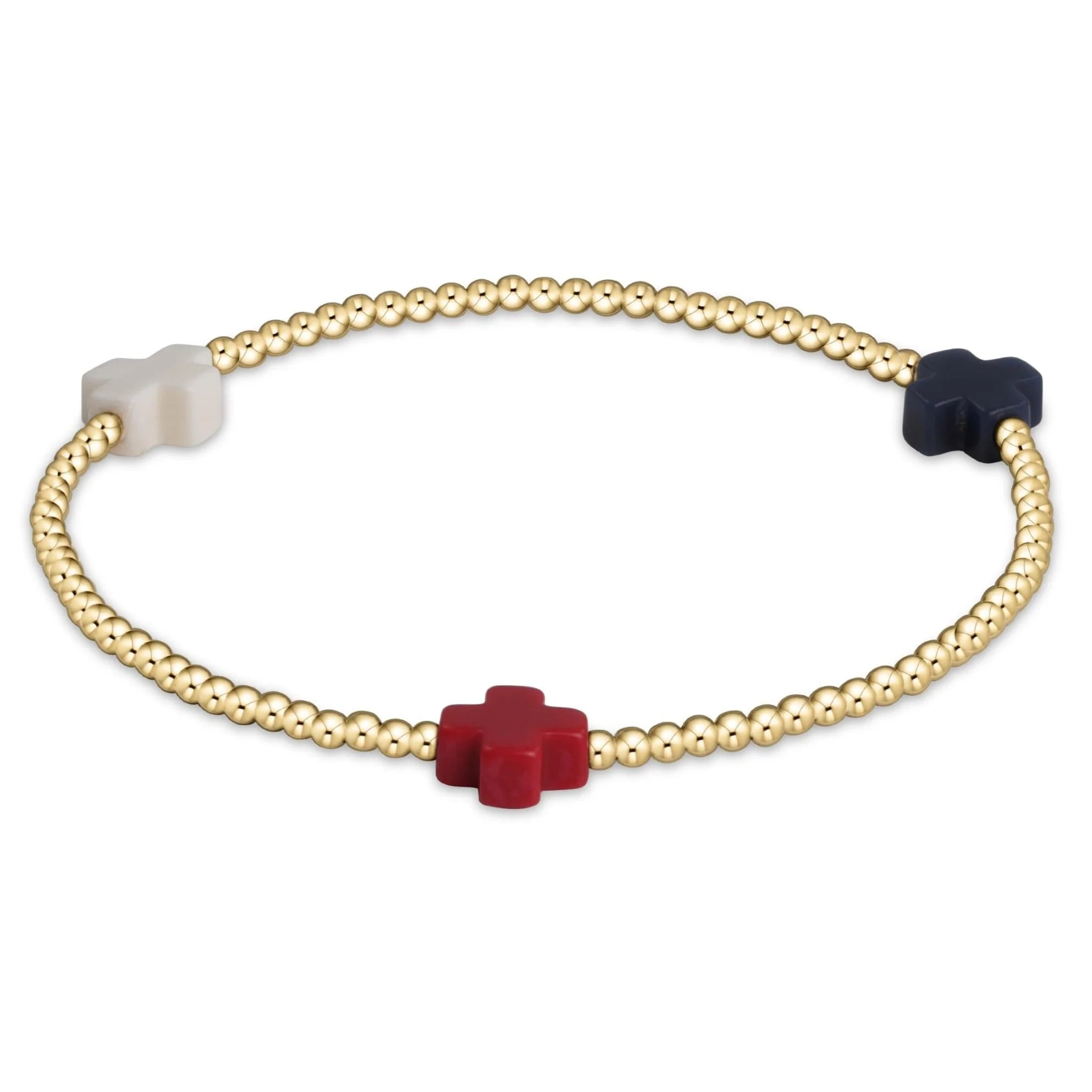 egirl Signature Cross Gold Pattern 2mm Bead Bracelet in Firecracker