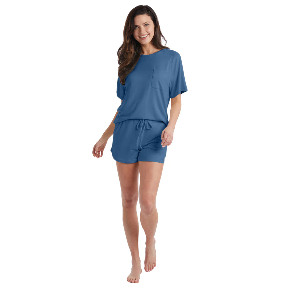 Softies Dream Slouchy Tee Top with Shorts Lounge Set in Spring Lake Blue